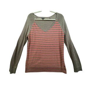 Eddie Bauer Womens Knitted Comby Tunic Sweater Size L Gray Peach Striped
